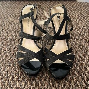 Fioni NIGHT black sparkly open toe heels